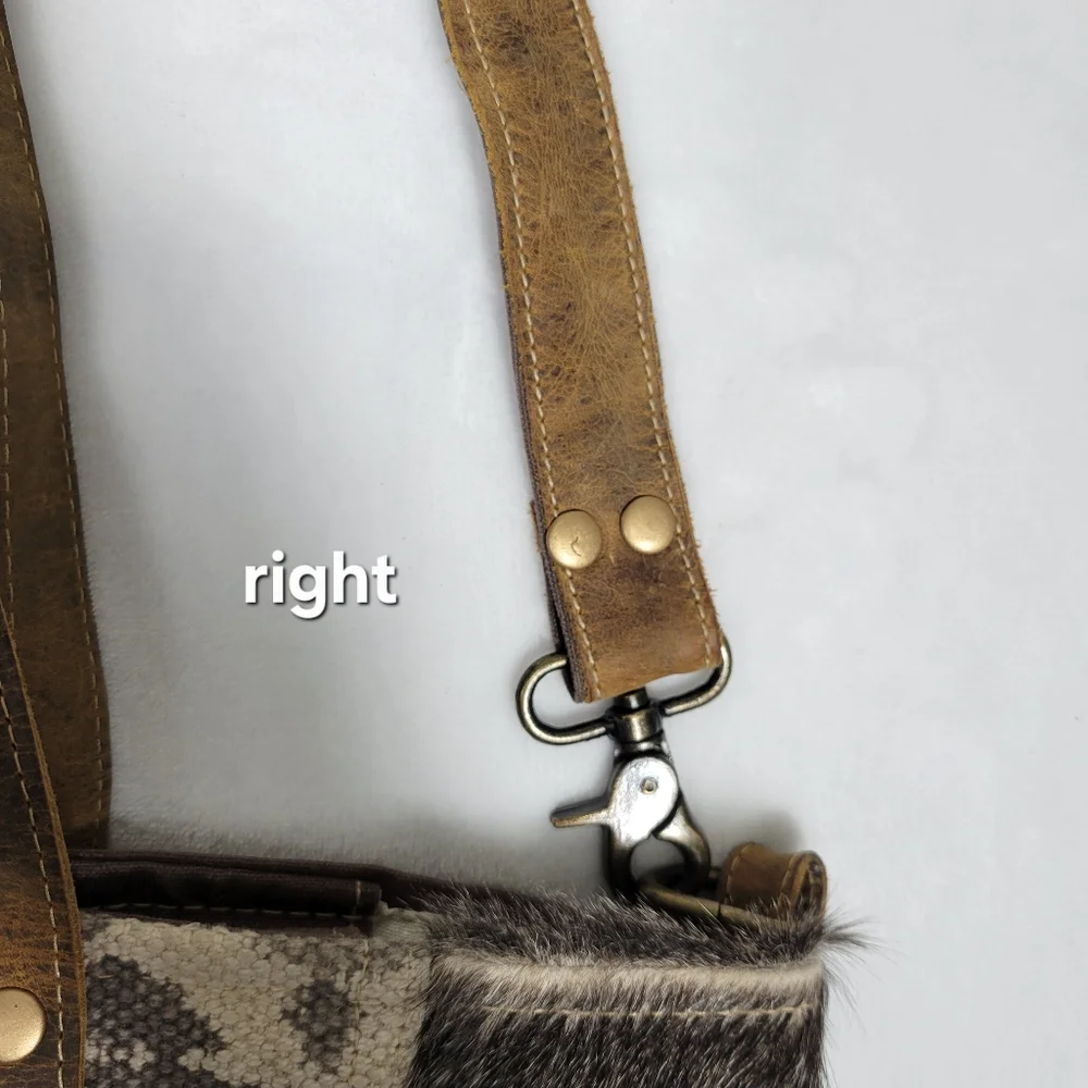 Myra EUC Ace Cowhide Canvas Messenger Bag Leather Straps Bohowestern Aztec Retro - Picture 13 of 16